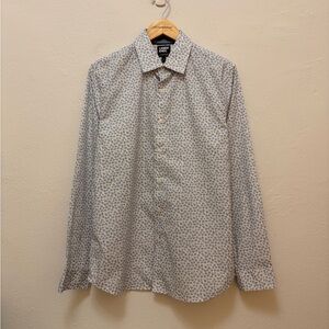Lands' End Men's White and Blue Ditsy Floral Shirt